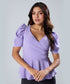 Vneck Sleeve Detailed Peplum Purple Top
